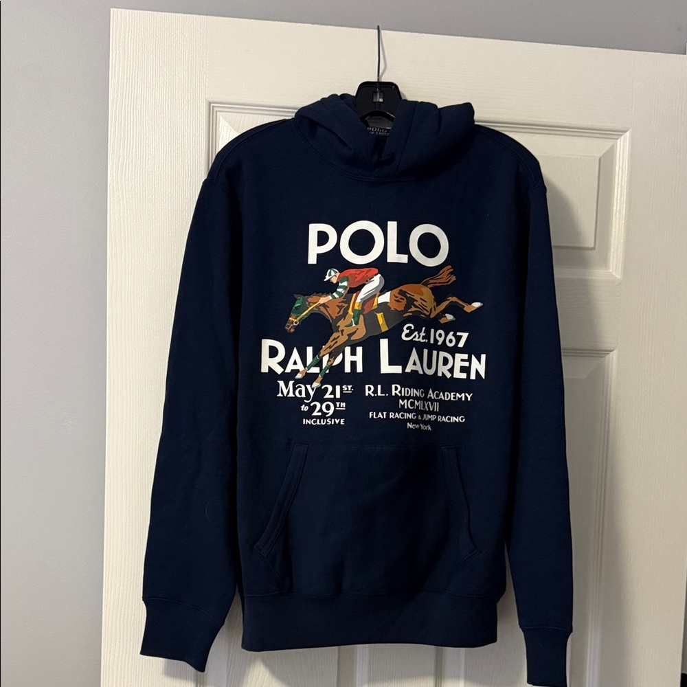 Polo by Ralph Lauren Navy Graphic Polo Player Hooded Sweatshirt size M